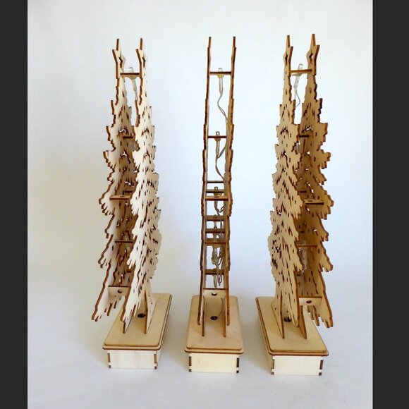 NEW 15” CHRISTMAS WINTER TREE LED LIGHT UP LASER CUT WOOD TREE LOT OF 3 - Picture 5 of 8